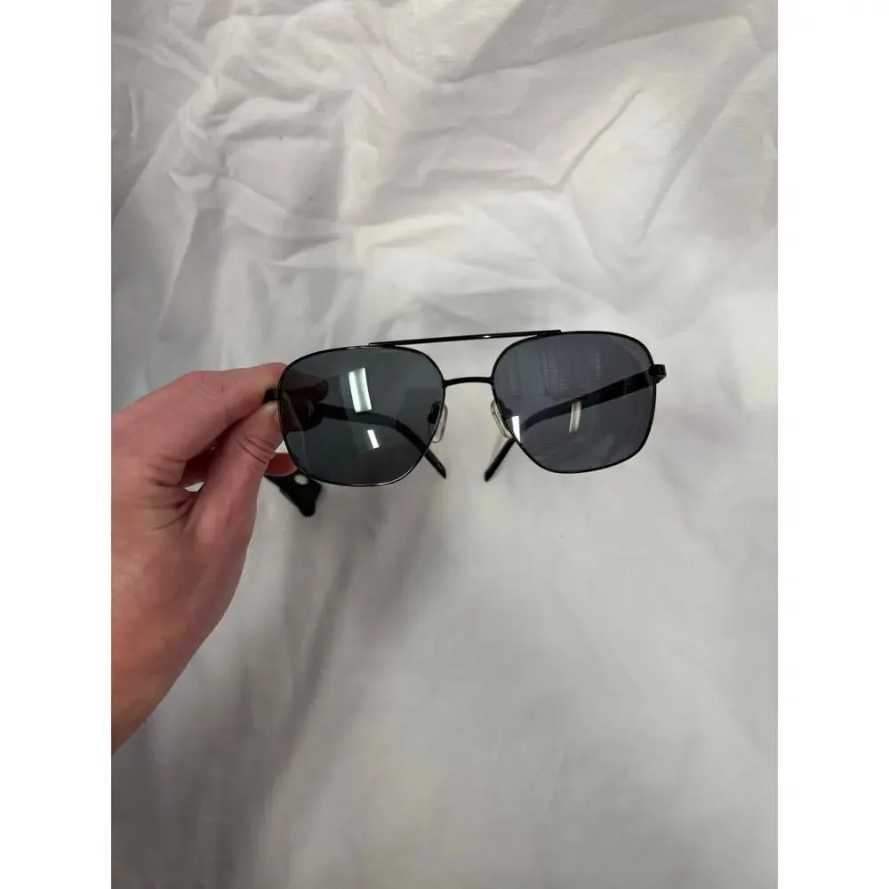 Nautica Black Metal Aviator Explorer Sunglass Polarized Leather Arms GS